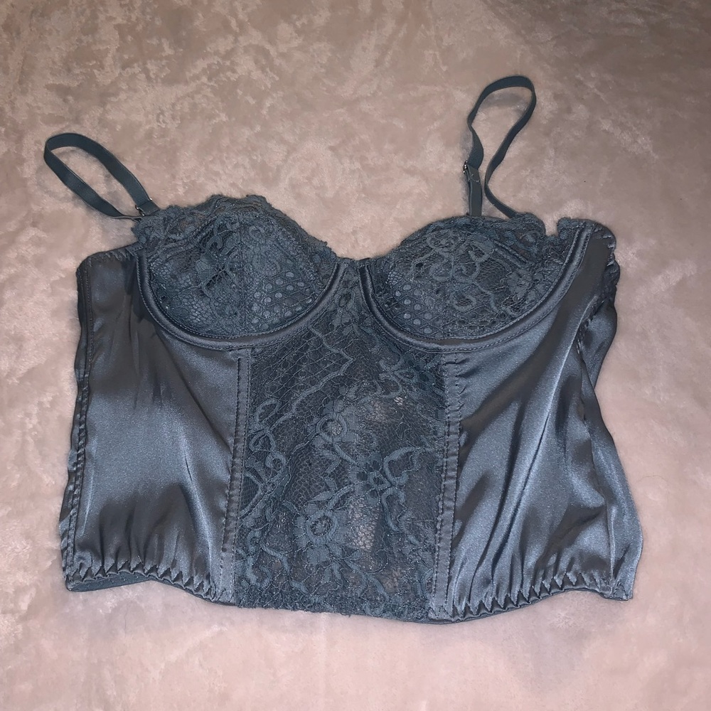 urban outfitters blue satin corset top sold out